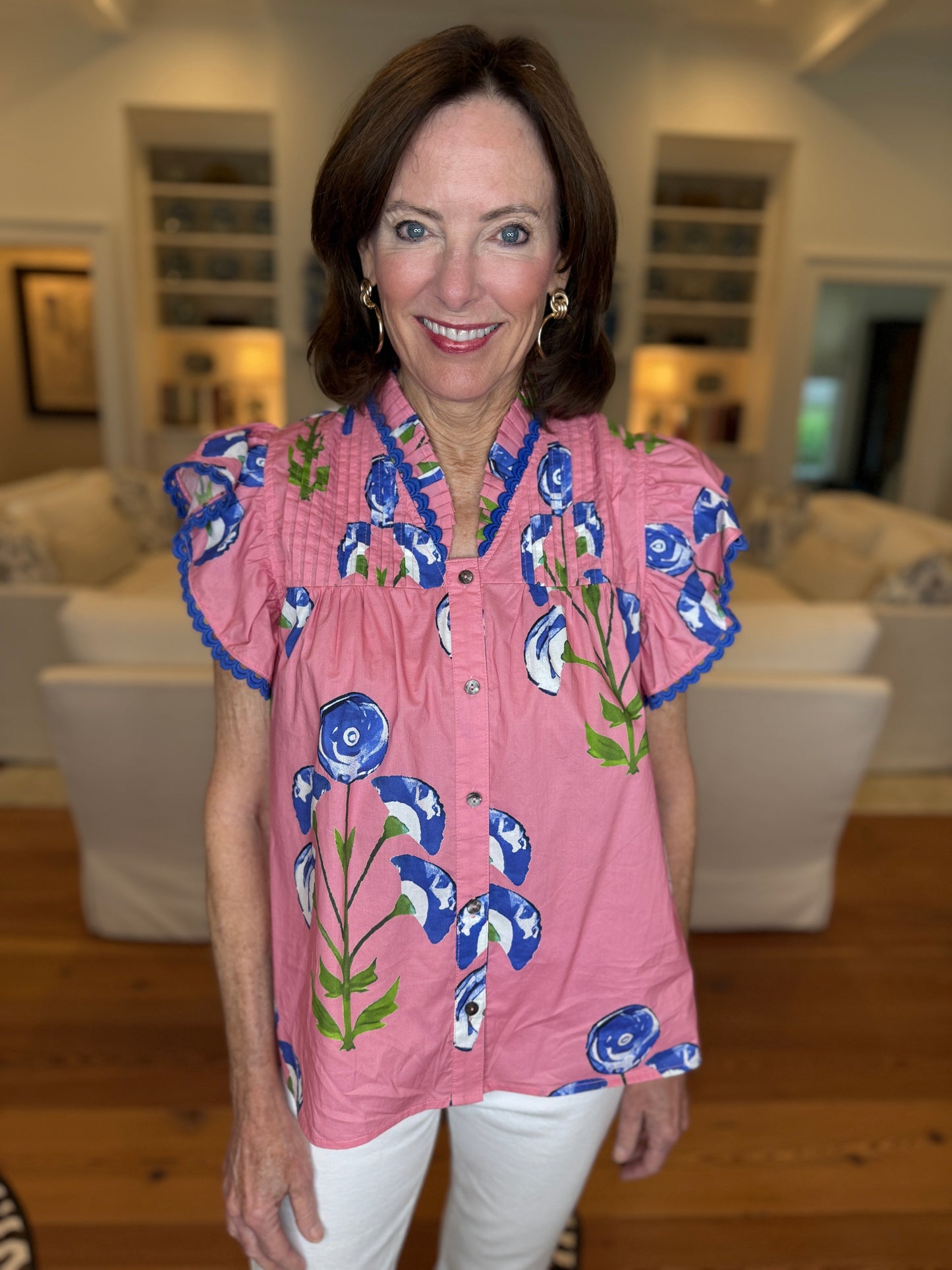 Layla Pink Floral Button Down Top