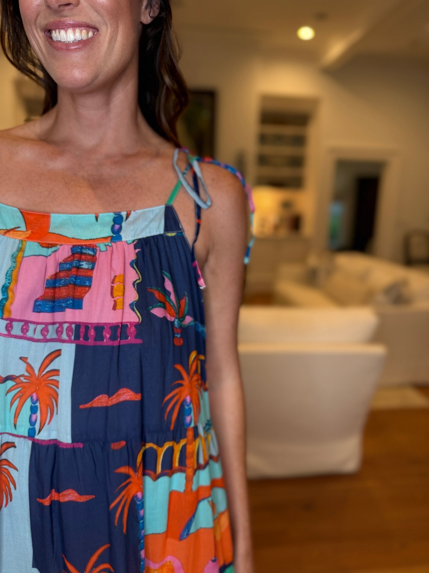 Palm Tree Breeze Blue Printed Maxi Dress