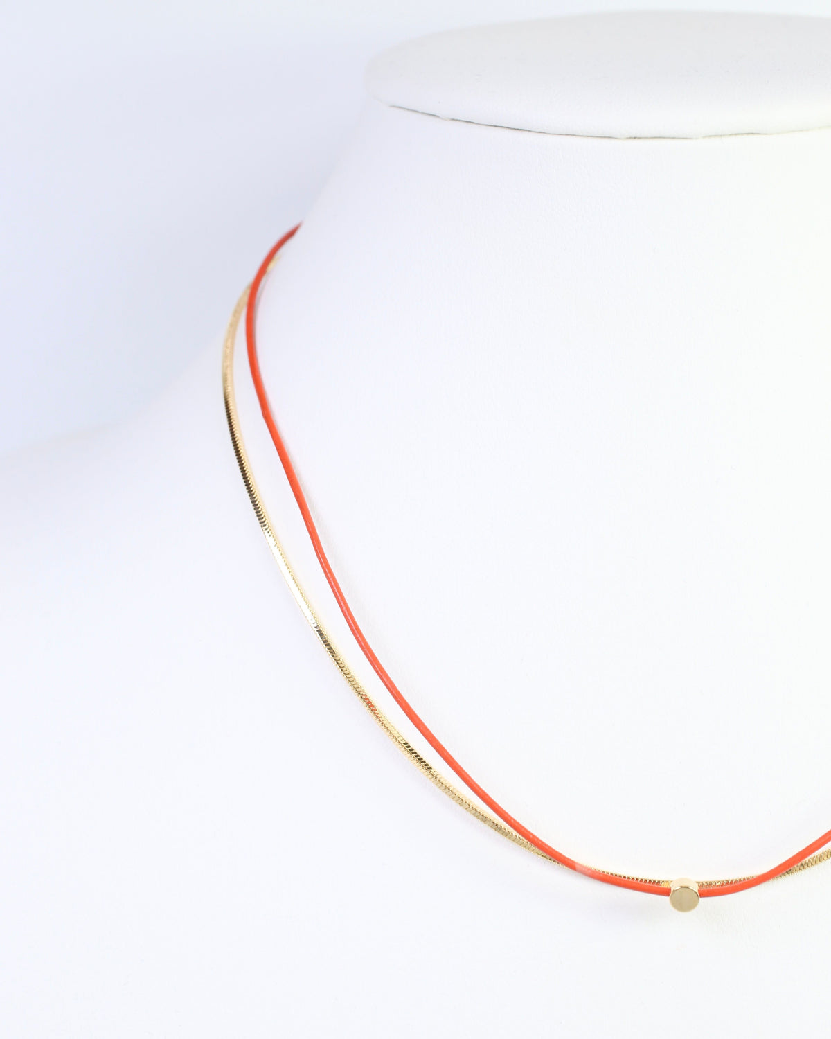 Paula Cord and Chain Layered Necklace Orange