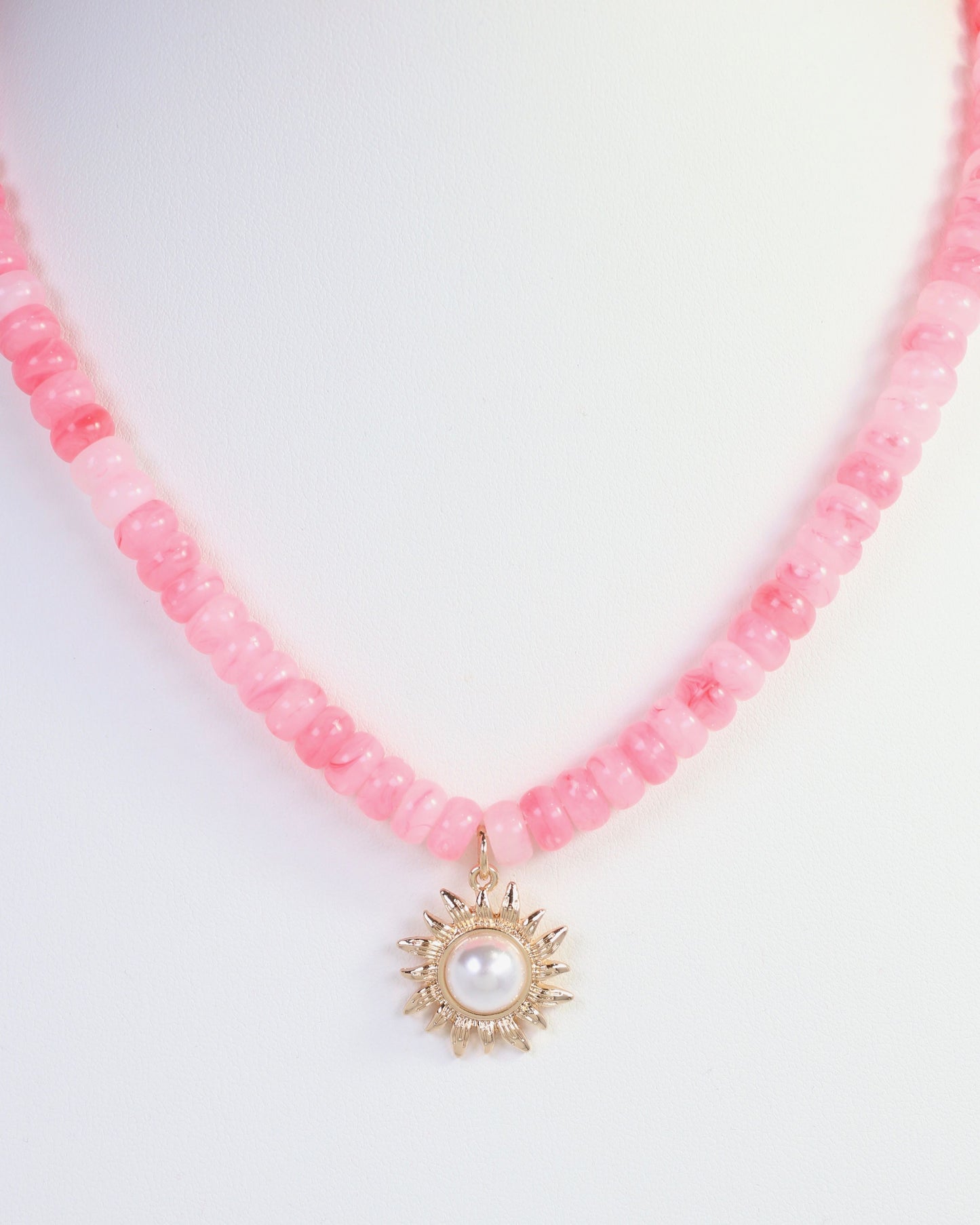 Abbigail Beaded Flower Necklace Pink