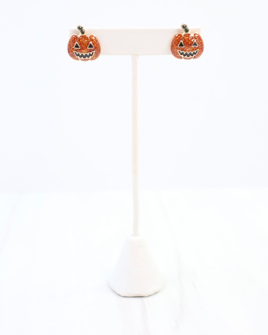 Grim Glittery Jack o Lantern Earring Orange