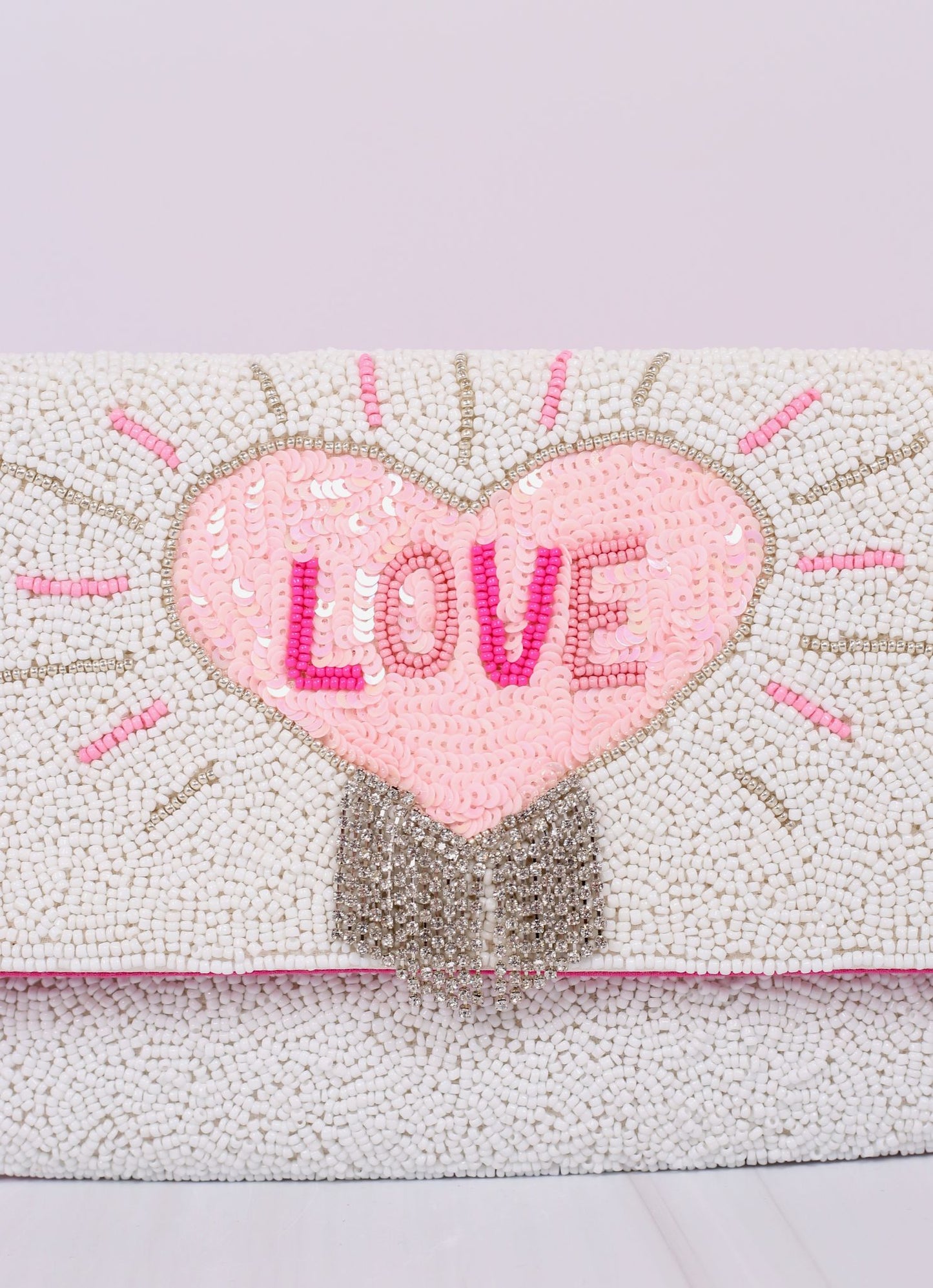 Love Beaded Fringe Crossbody WHITE