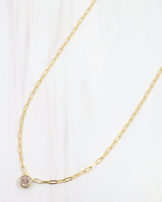 Gia Round CZ Link Necklace WR Gold