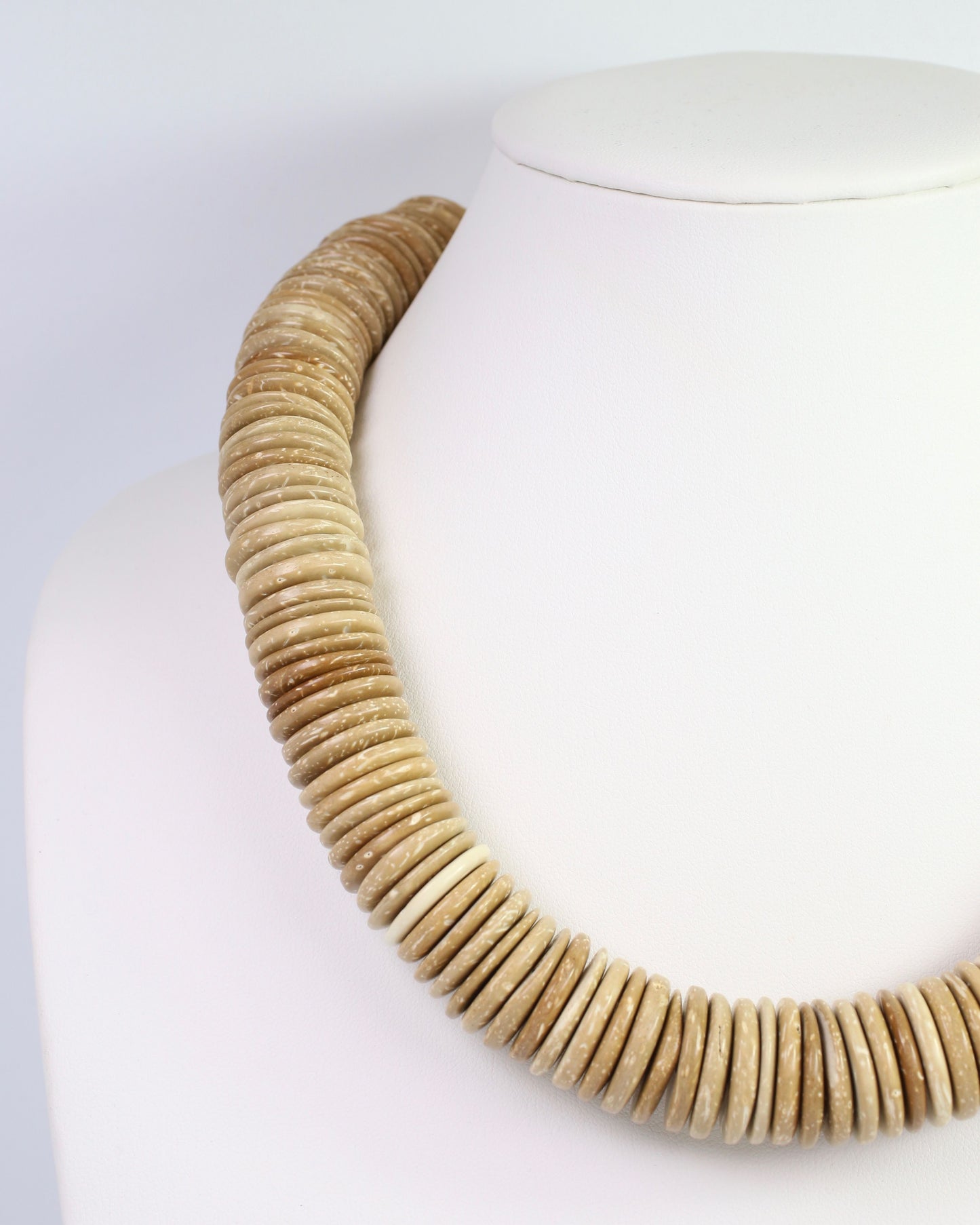 Leonora Wood Disk Bead Necklace Natural