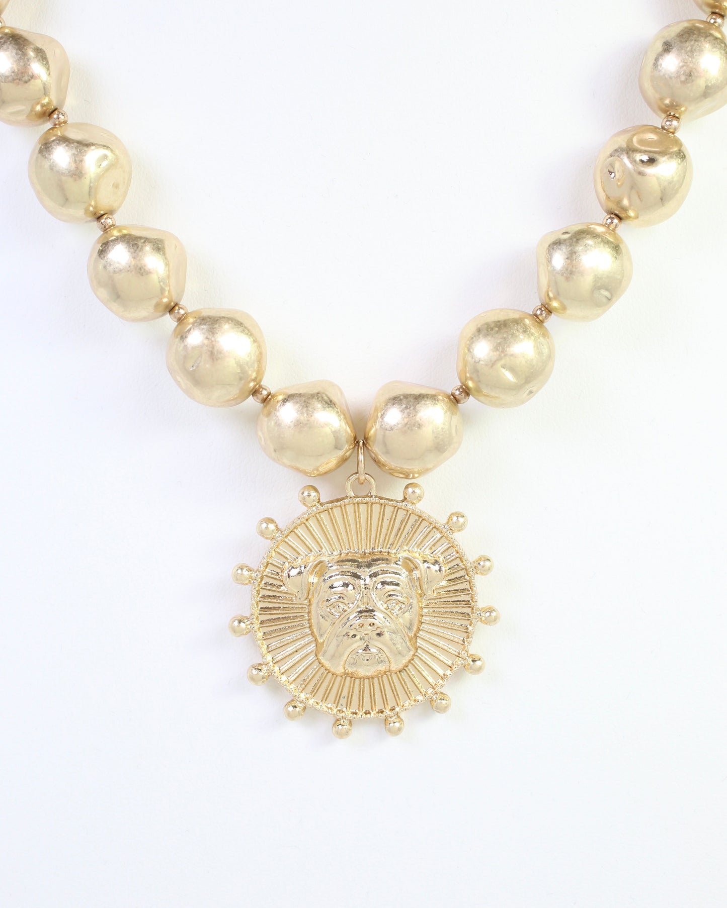 Carmen Beaded Coin Necklace-Bulldog Worn Gold