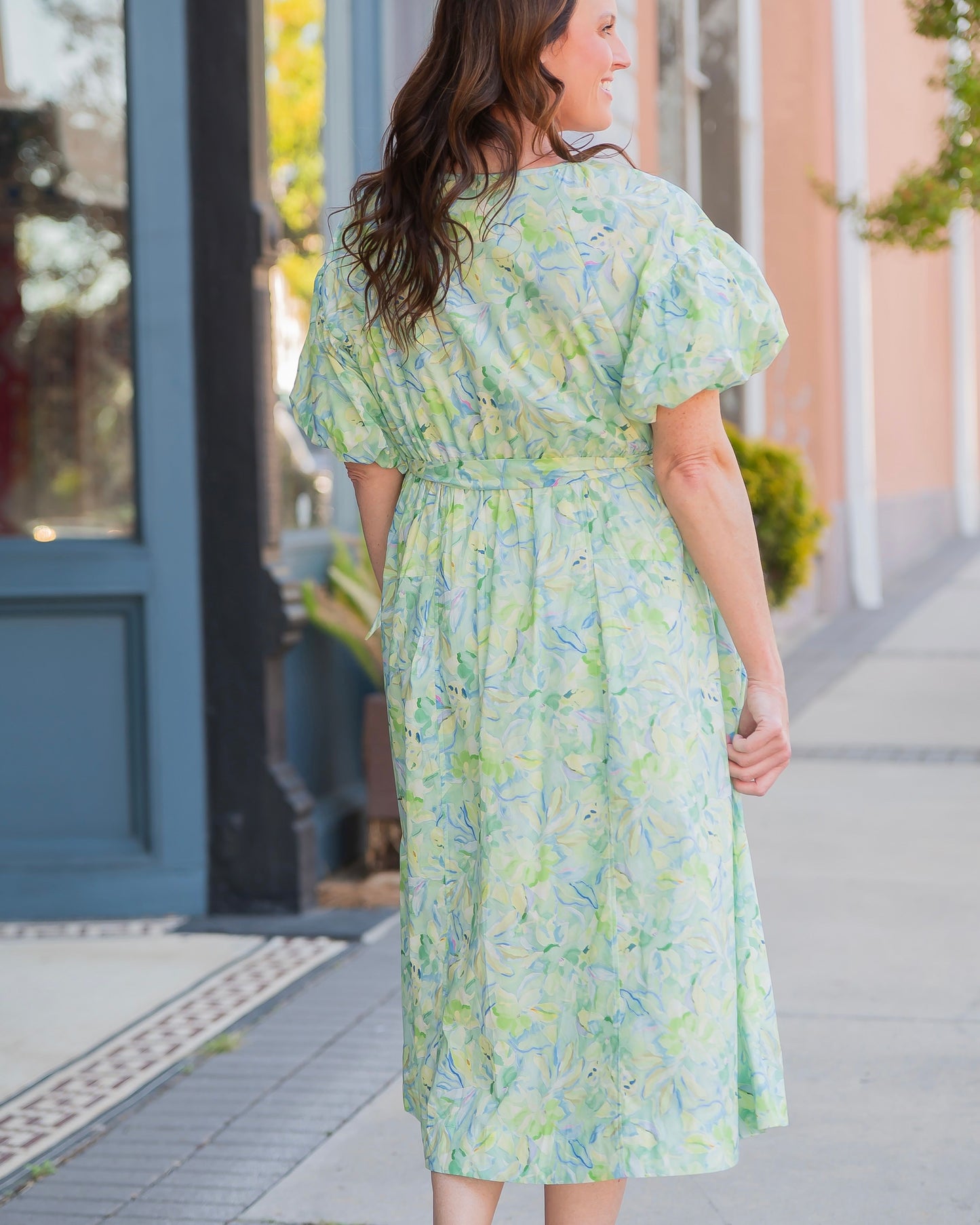 Eve Floral Puff Sleeve Belted Midi Dress
