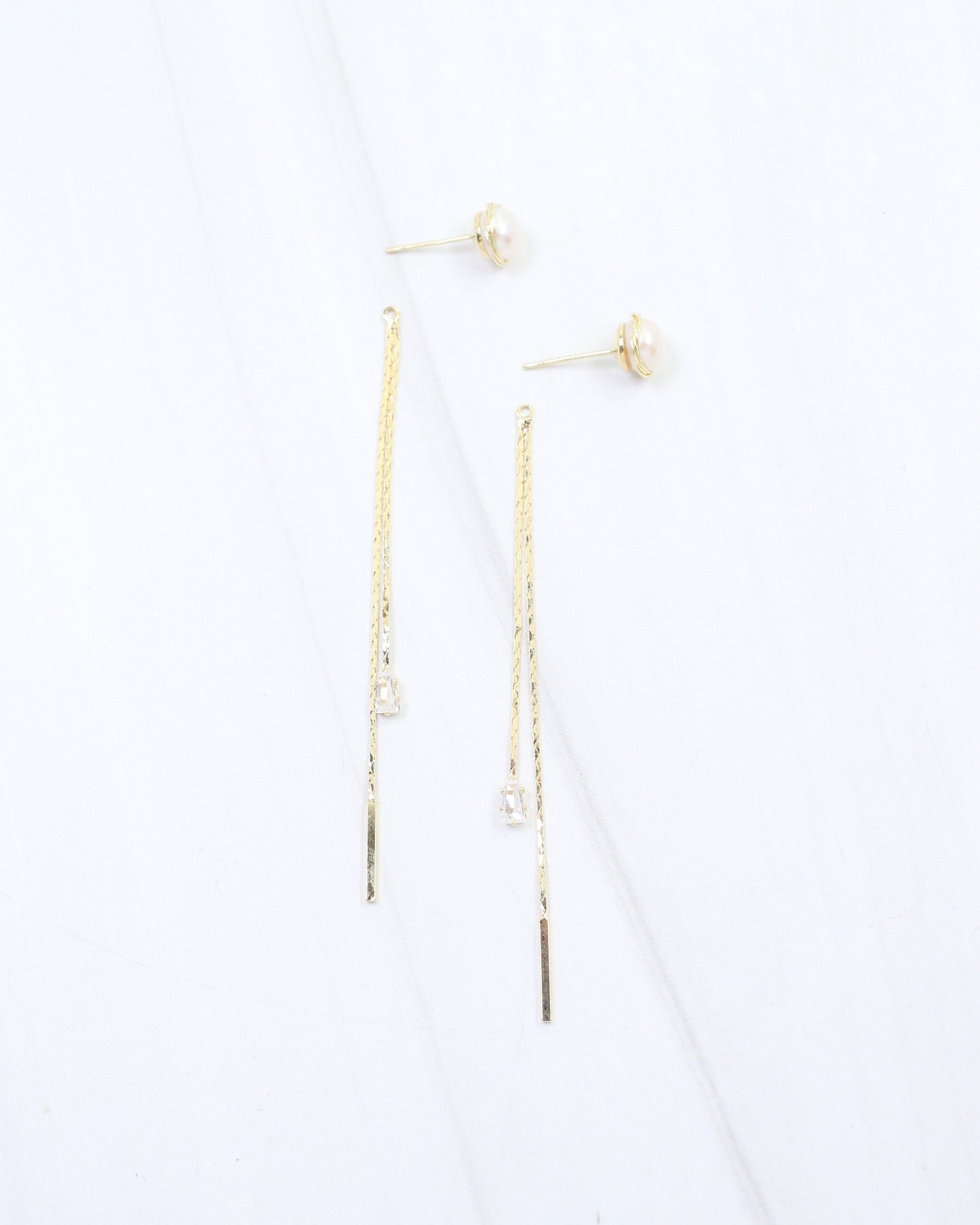 Monroe Pearl CZ Chain Dangle Earring WR Gold
