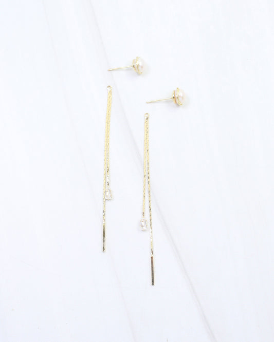 Monroe Pearl CZ Chain Dangle Earring WR Gold