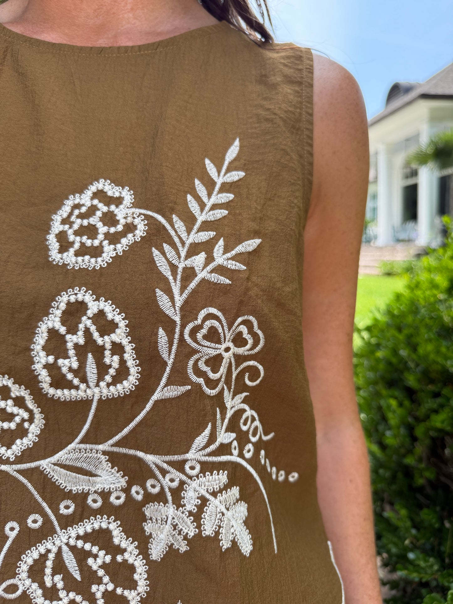 Found Her Floral Embroidered Tobacco Tank