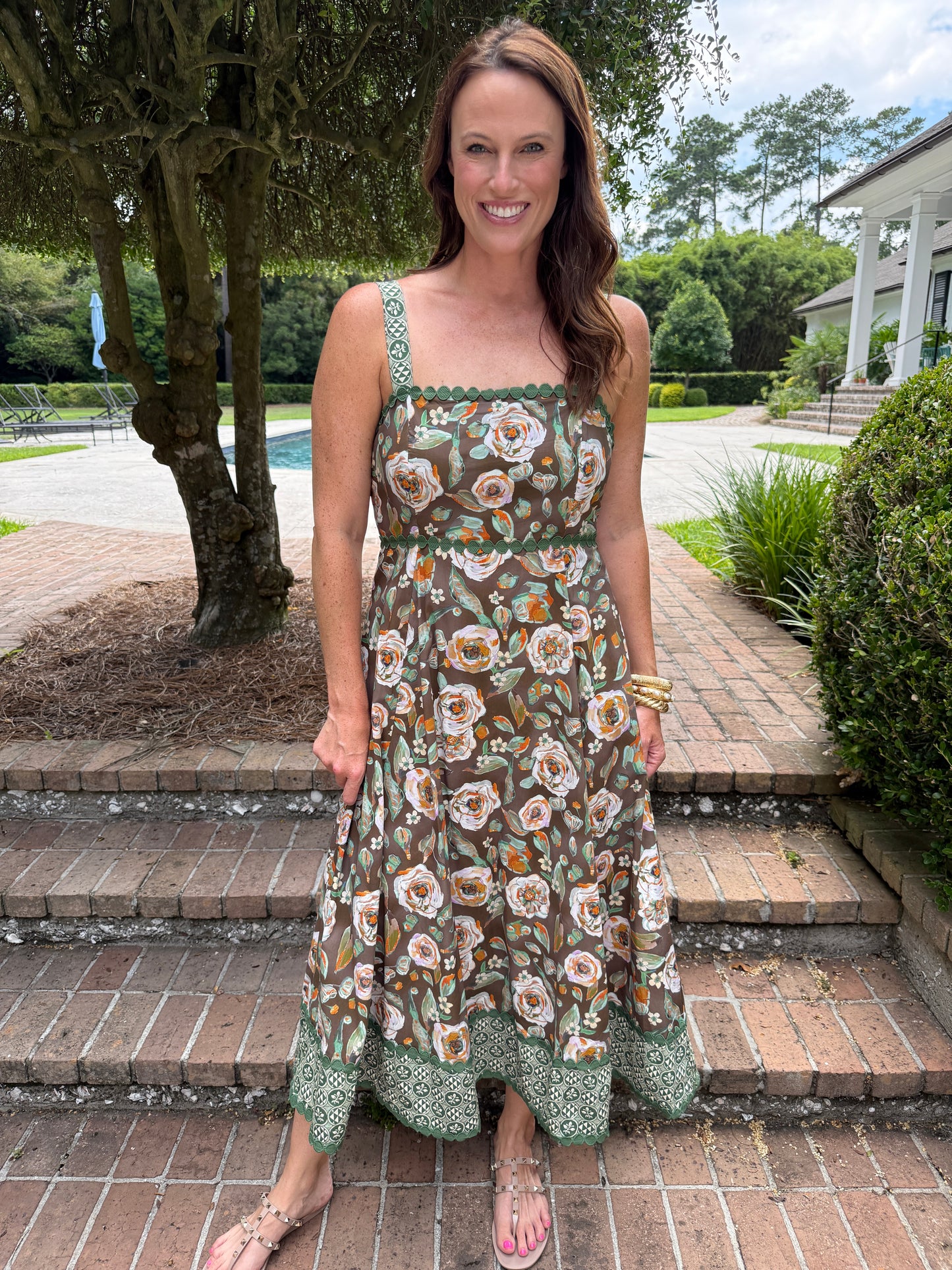 Fairfax Floral Midi Dress- Brown