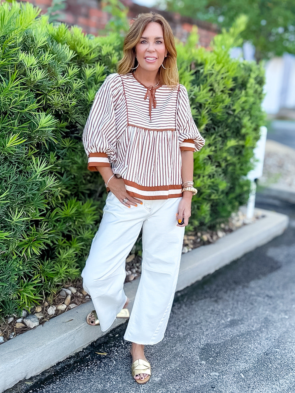 Chrissy Striped Top- Brown