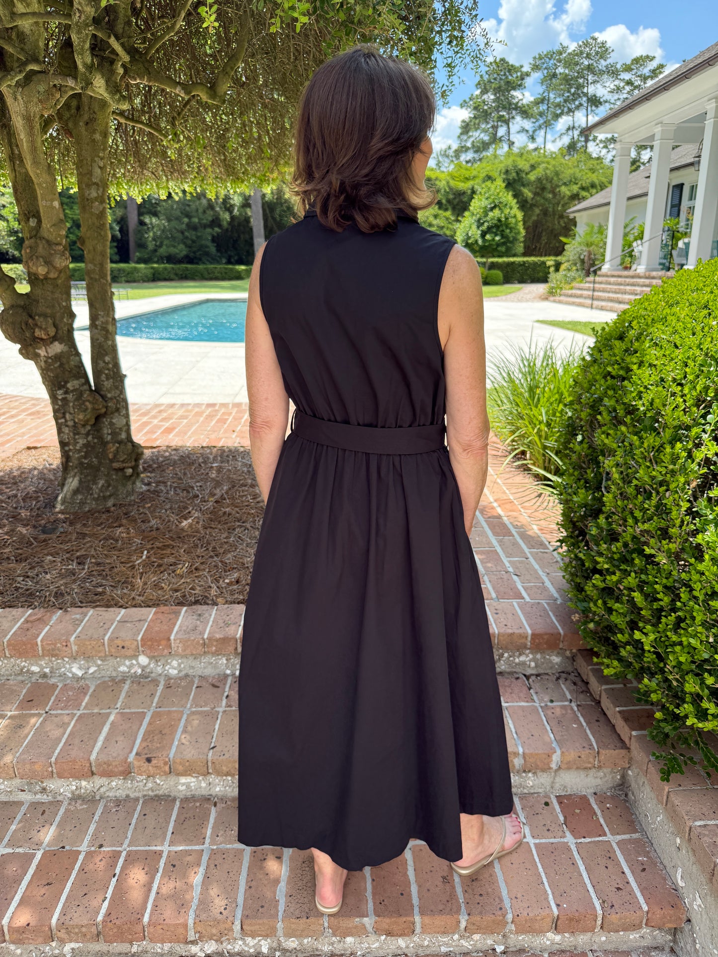 Miranda Black Button Front Midi Dress