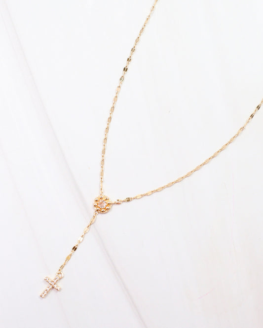 Violet Cross Y Necklace Gold