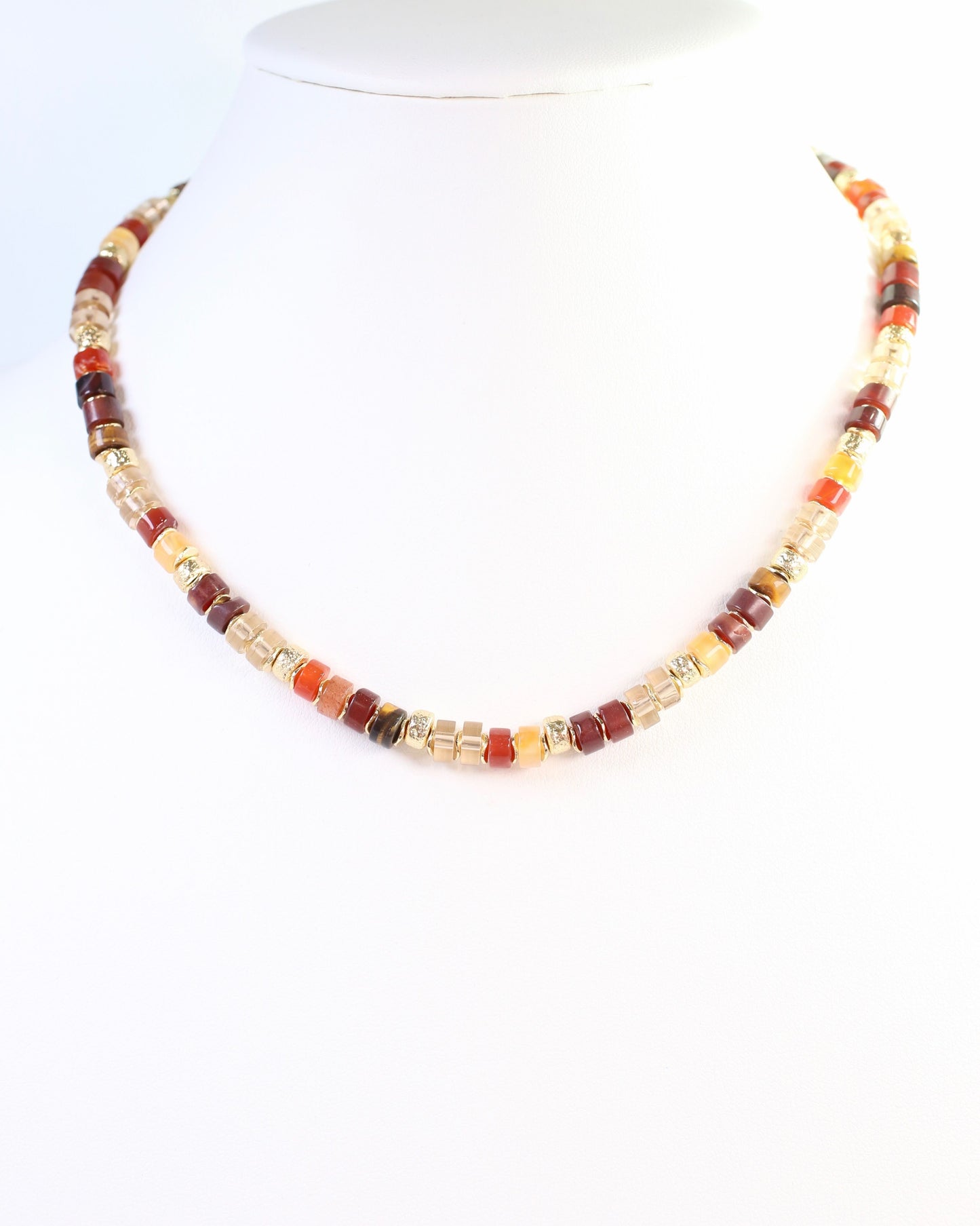Juneau Glass Beaded Necklace With Gold Accents Topaz
