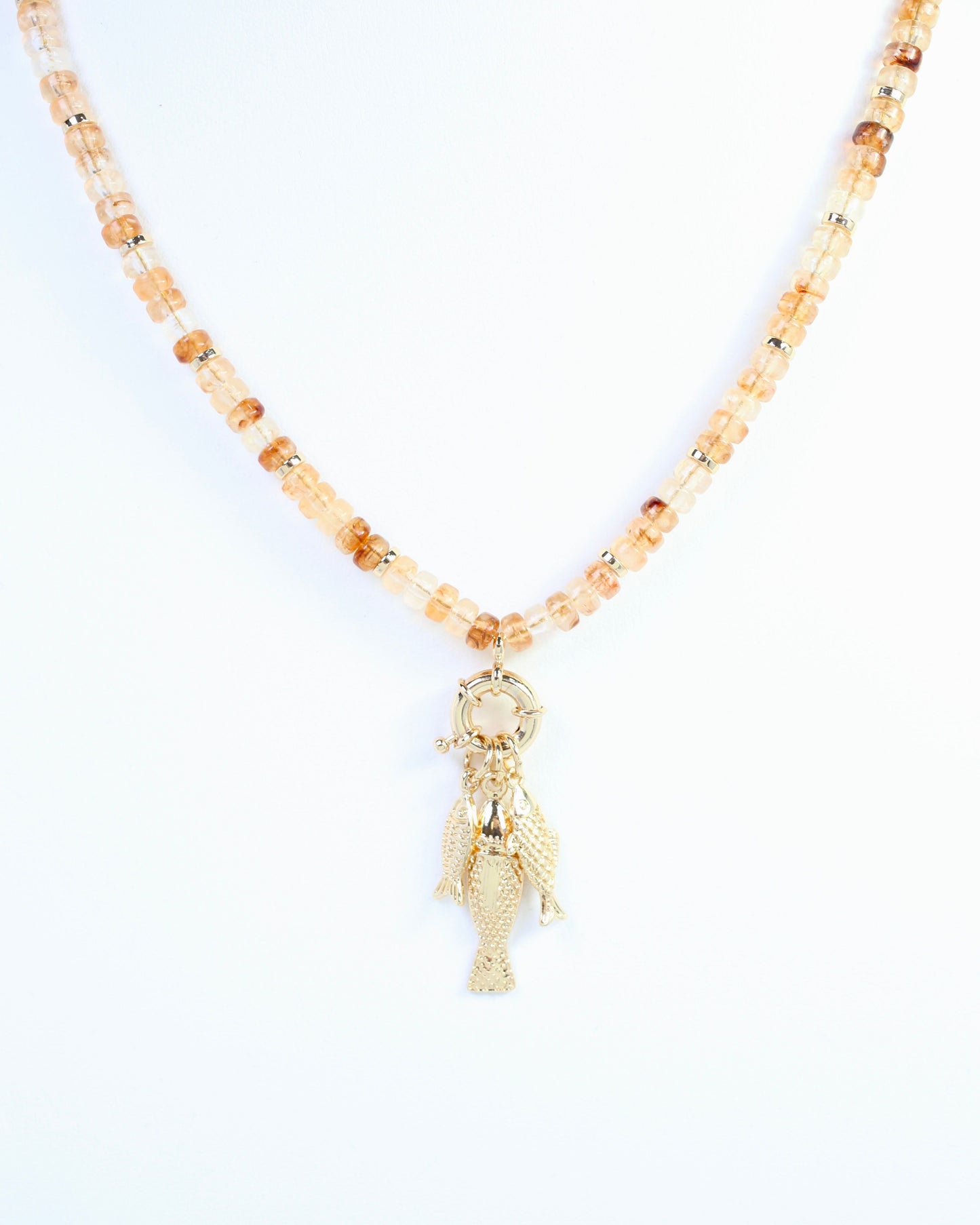 Addie Fish Charm Necklace Beige