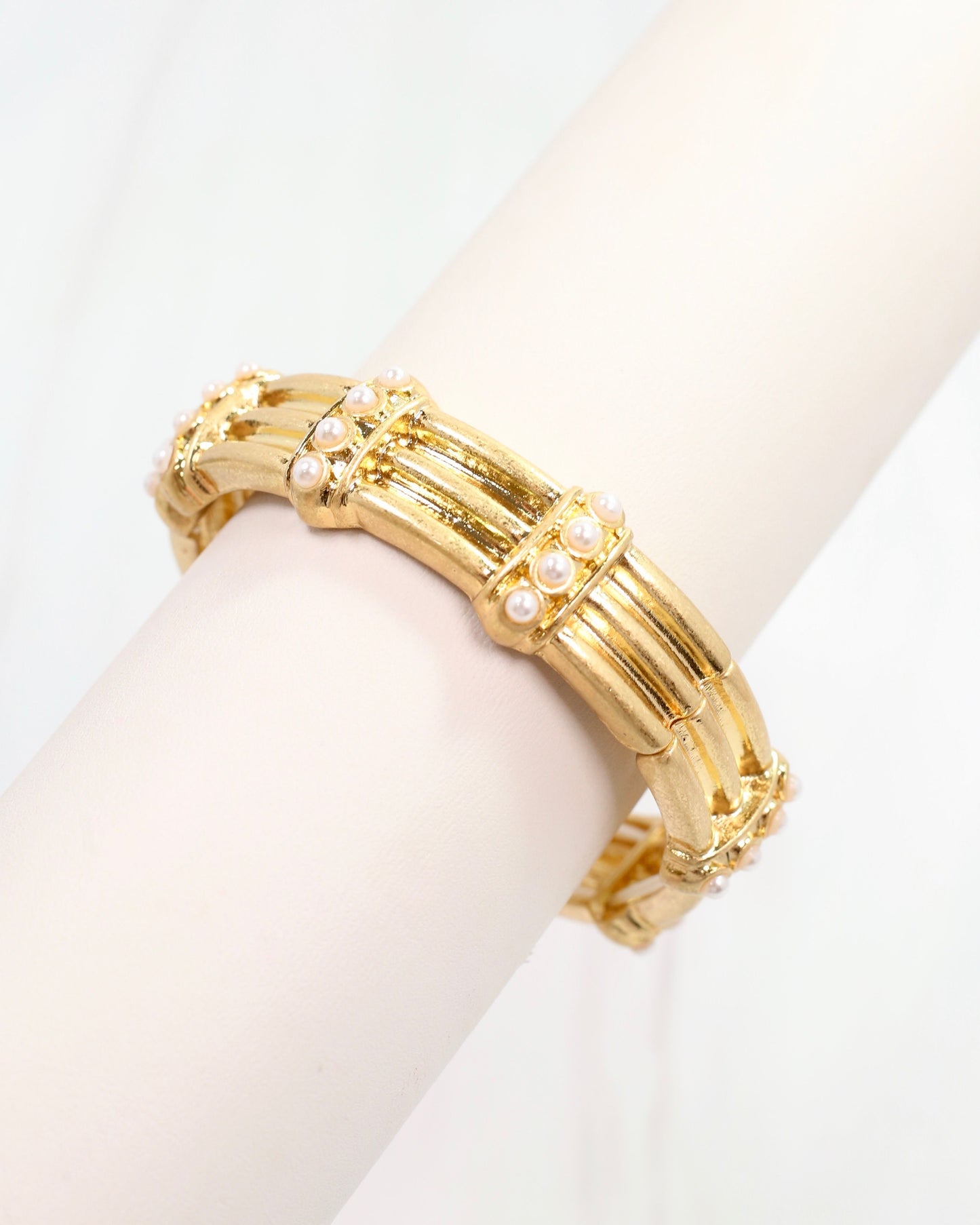 Venetian Worn Gold and Pearl Stretch Bracelet Worn Gold