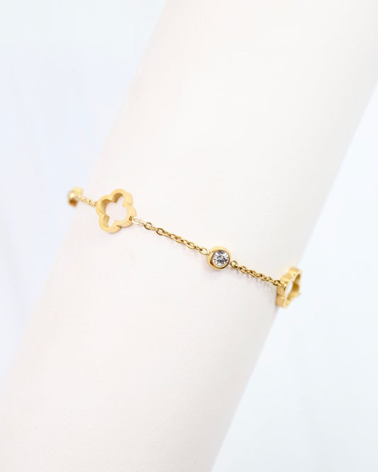 Ranier Clover and CZ Bracelet WP Gold