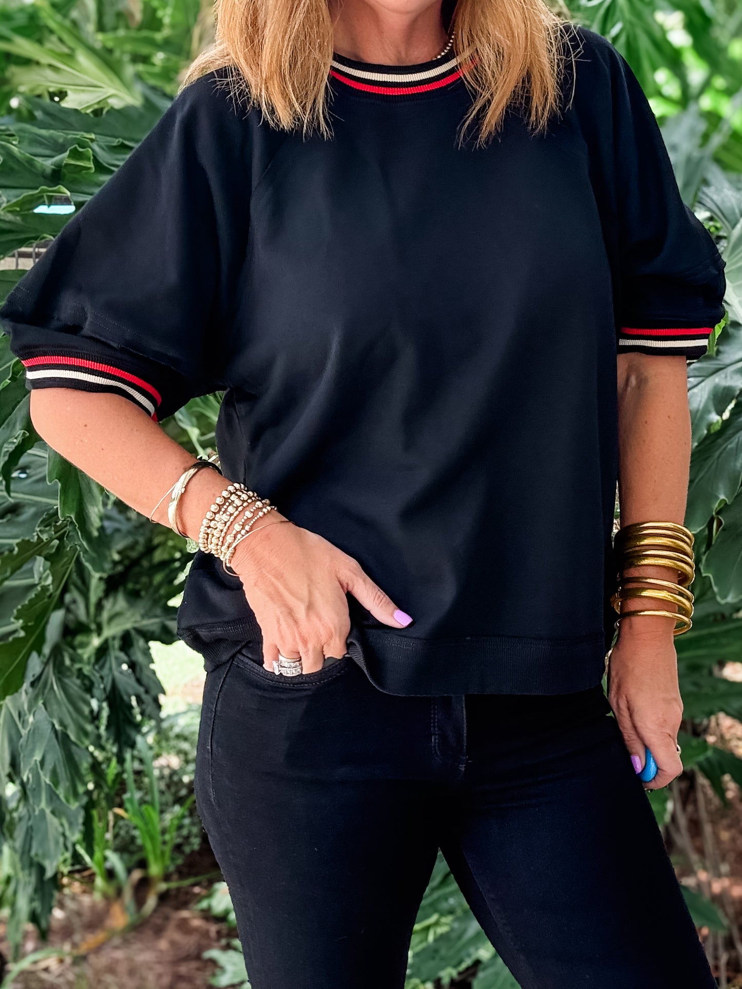 Munson Raglan Knit Top- Black