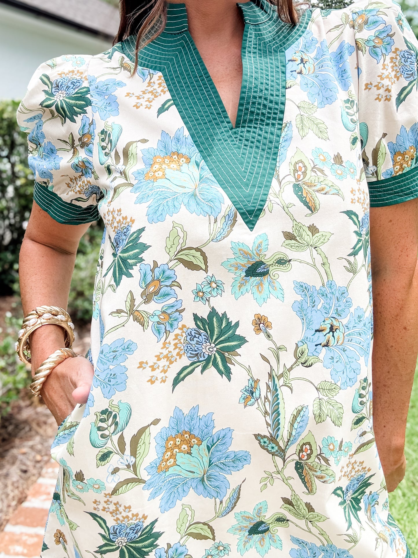 Jessie Floral Short Sleeve Mini Dress- Ecru