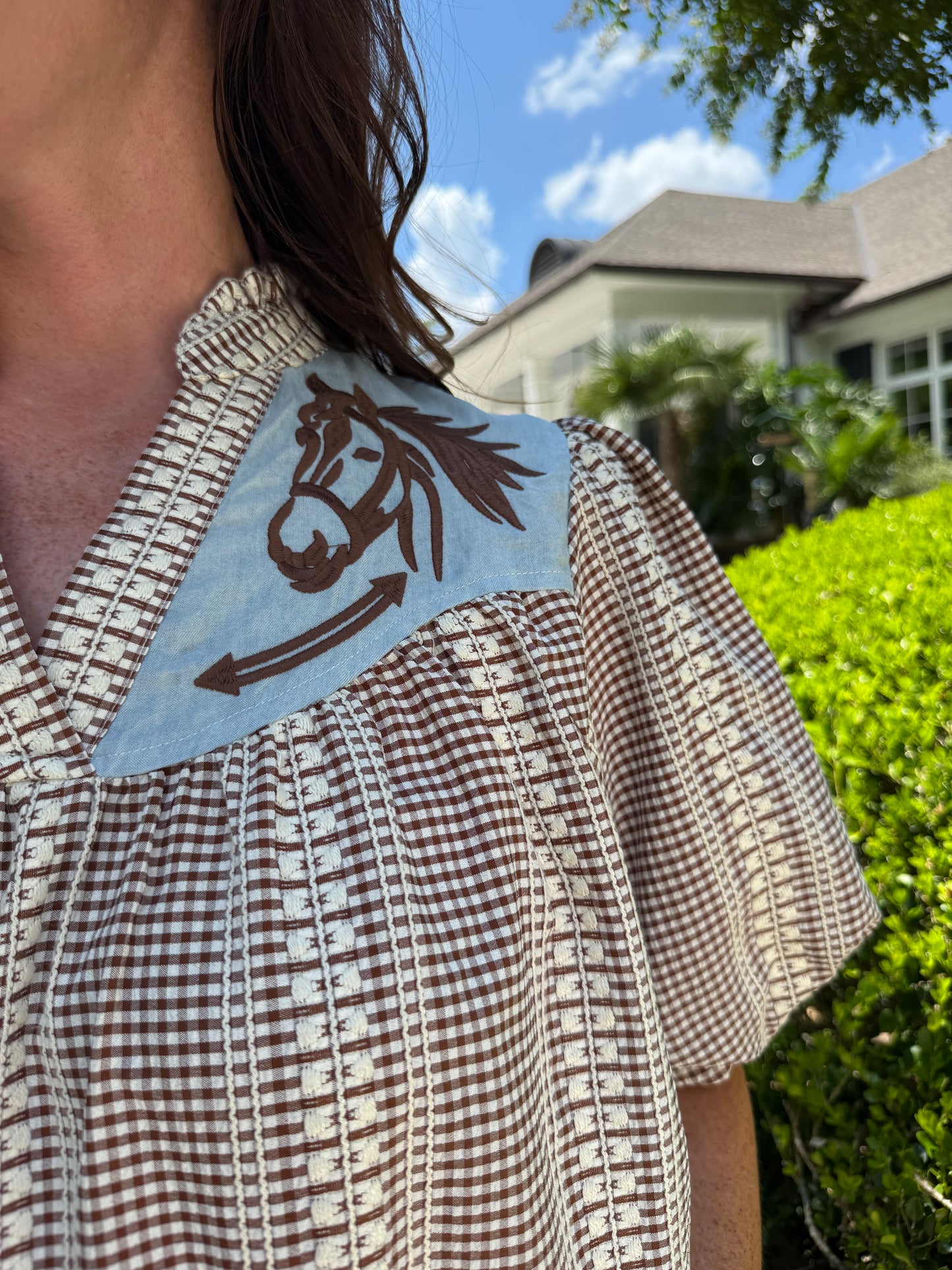 Reign Embroidered Gingham Top
