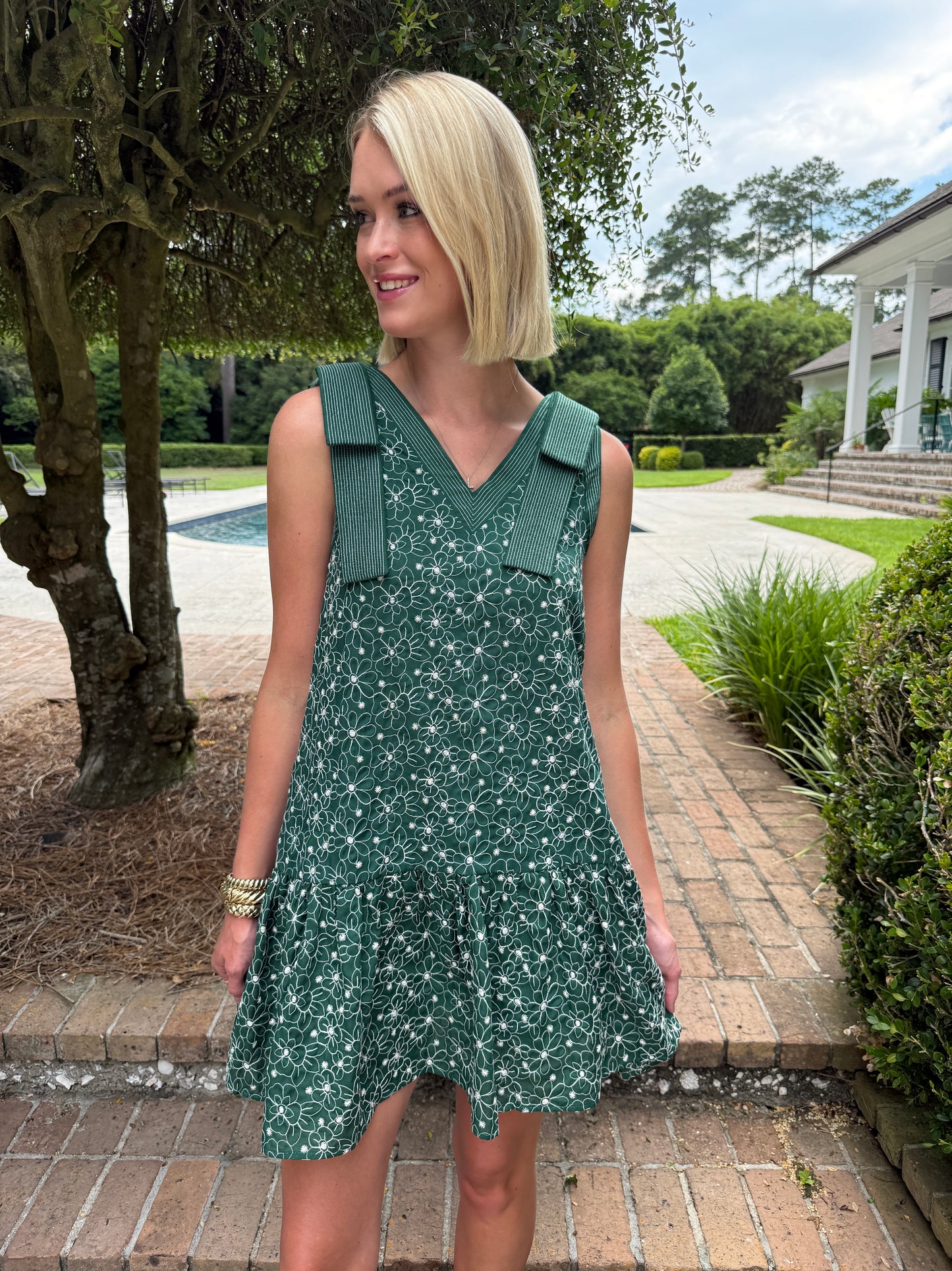 Emmeline Embroidered Dress- Green
