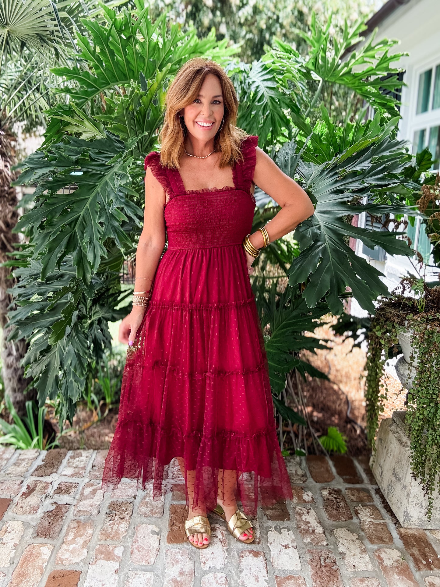 Rowan Dotted Midi Dress- Burgundy