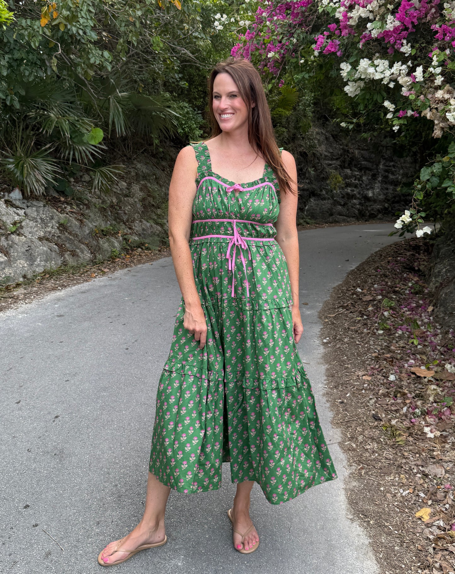 Bennett Tiered Midi Dress-Green