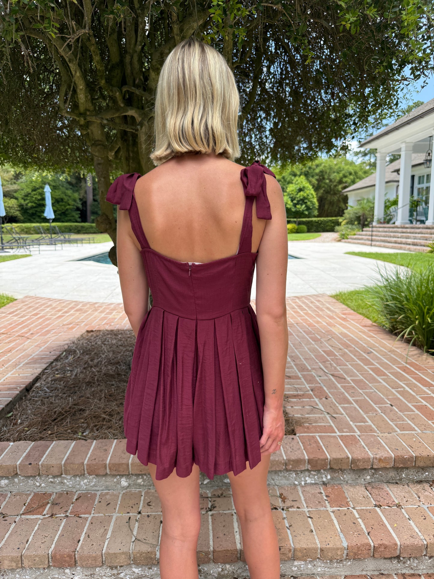 Adventure Out Wine Pleated Romper