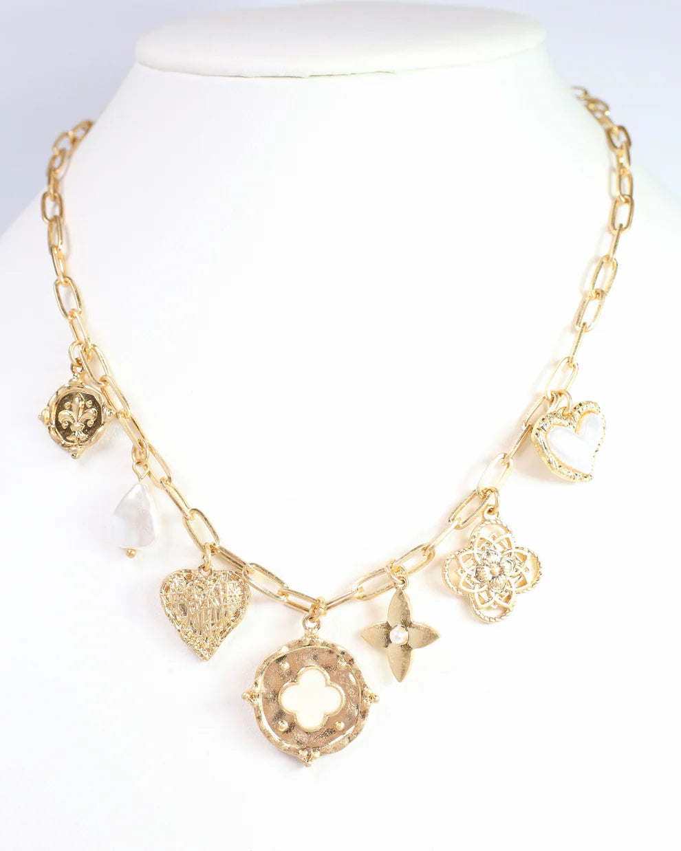 Nolen Charm Necklace Worn Gold