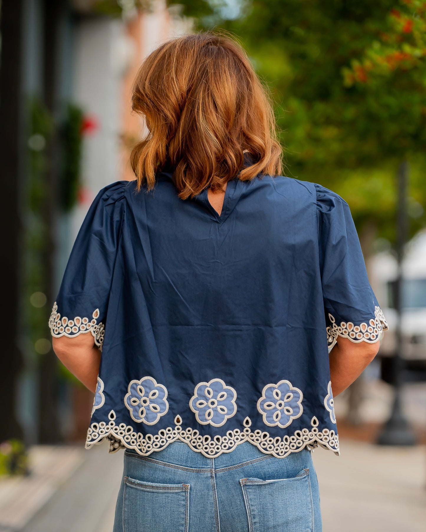 Jacklyn Embroidered Top- Navy