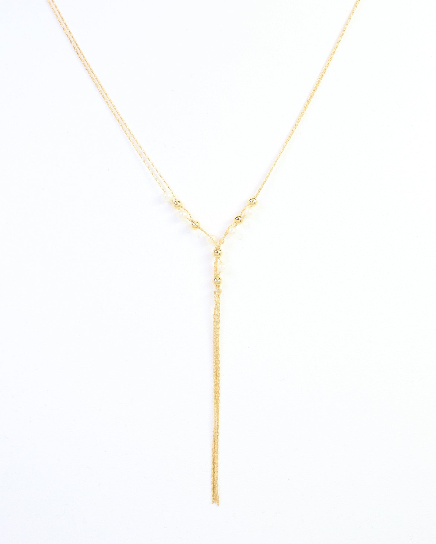 Merida Beaded Tassel Necklace Pearl