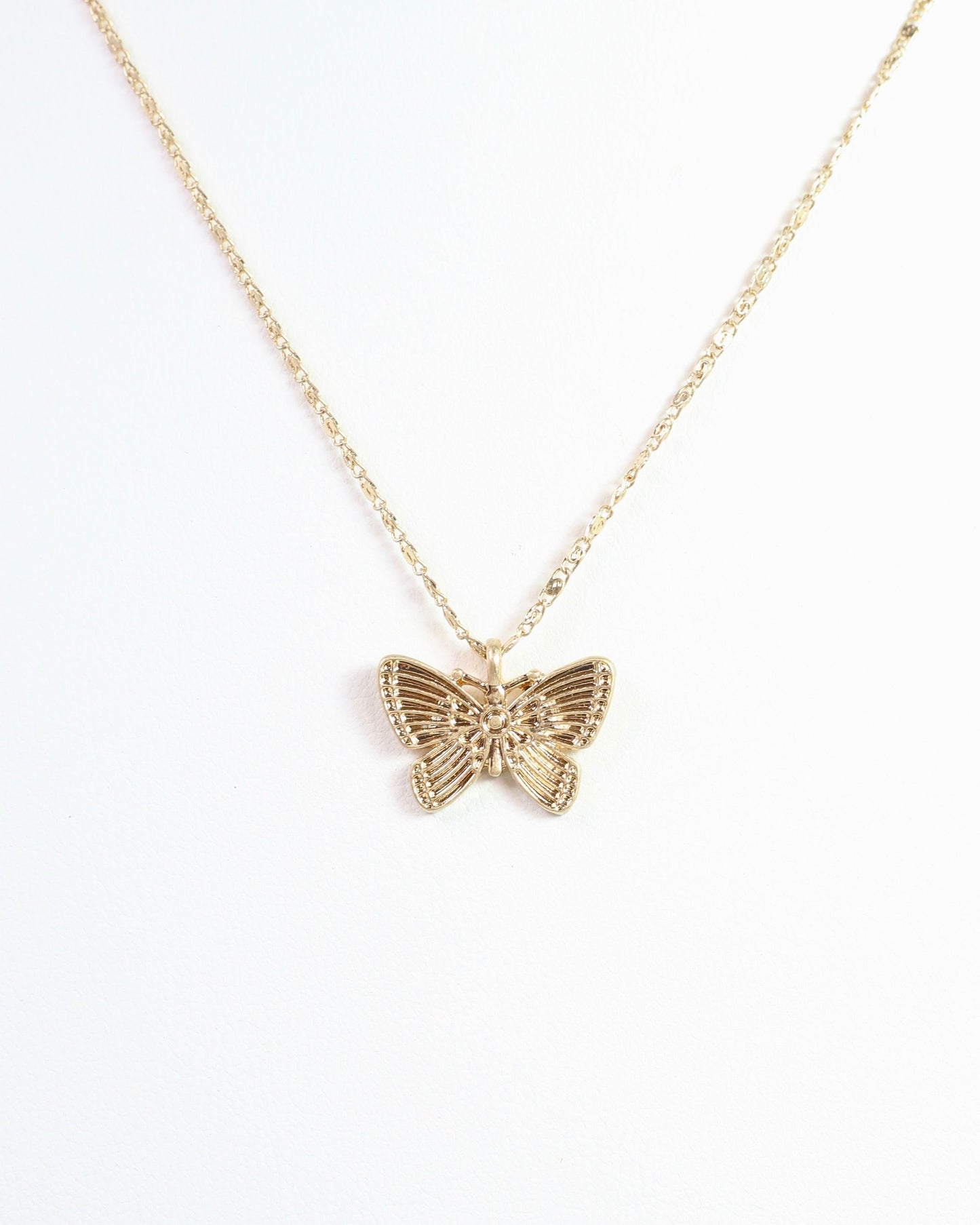 Angelina Butterfly Charm Necklace Worn Gold