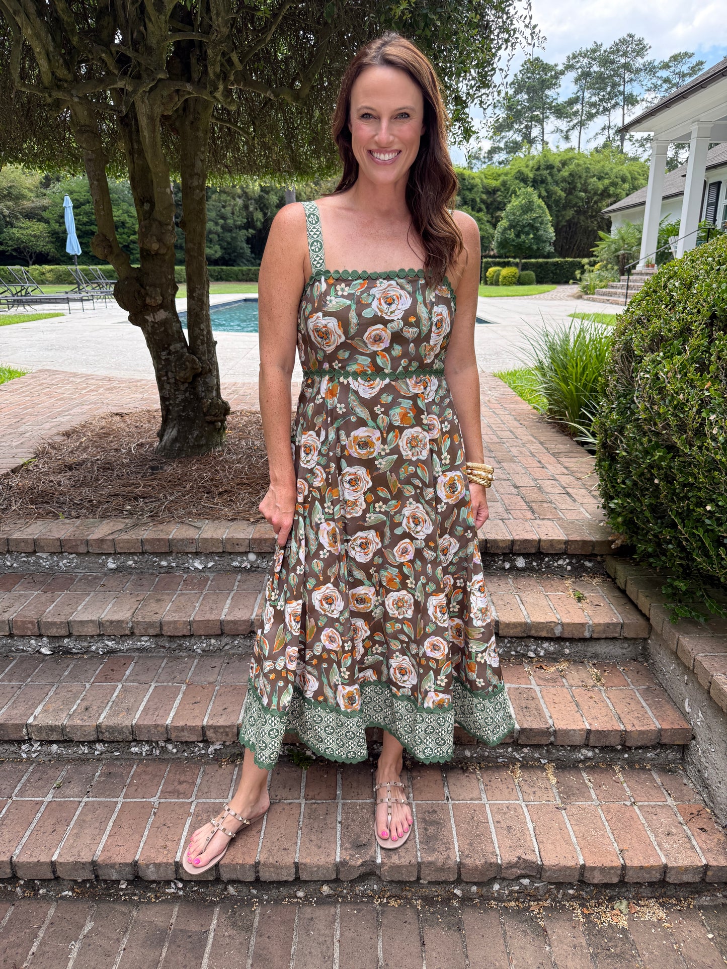 Fairfax Floral Midi Dress- Brown