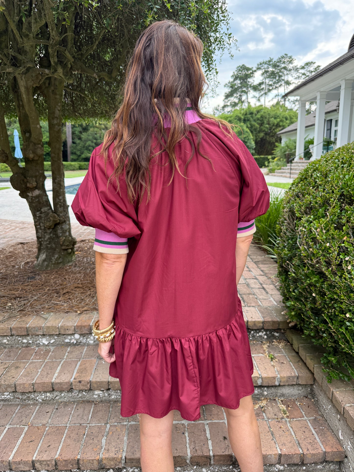 Elinor Puff Sleeve Dress- Garnet