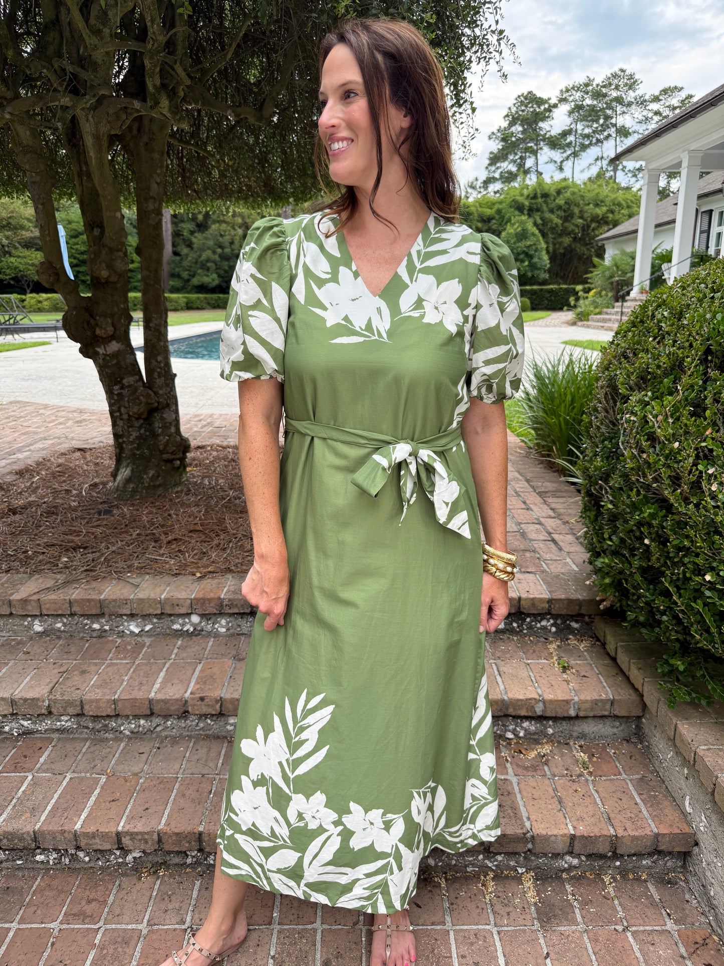 Spring in Green Floral Dress