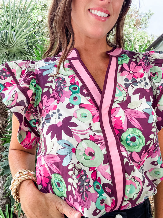 Plum Floral Print Top