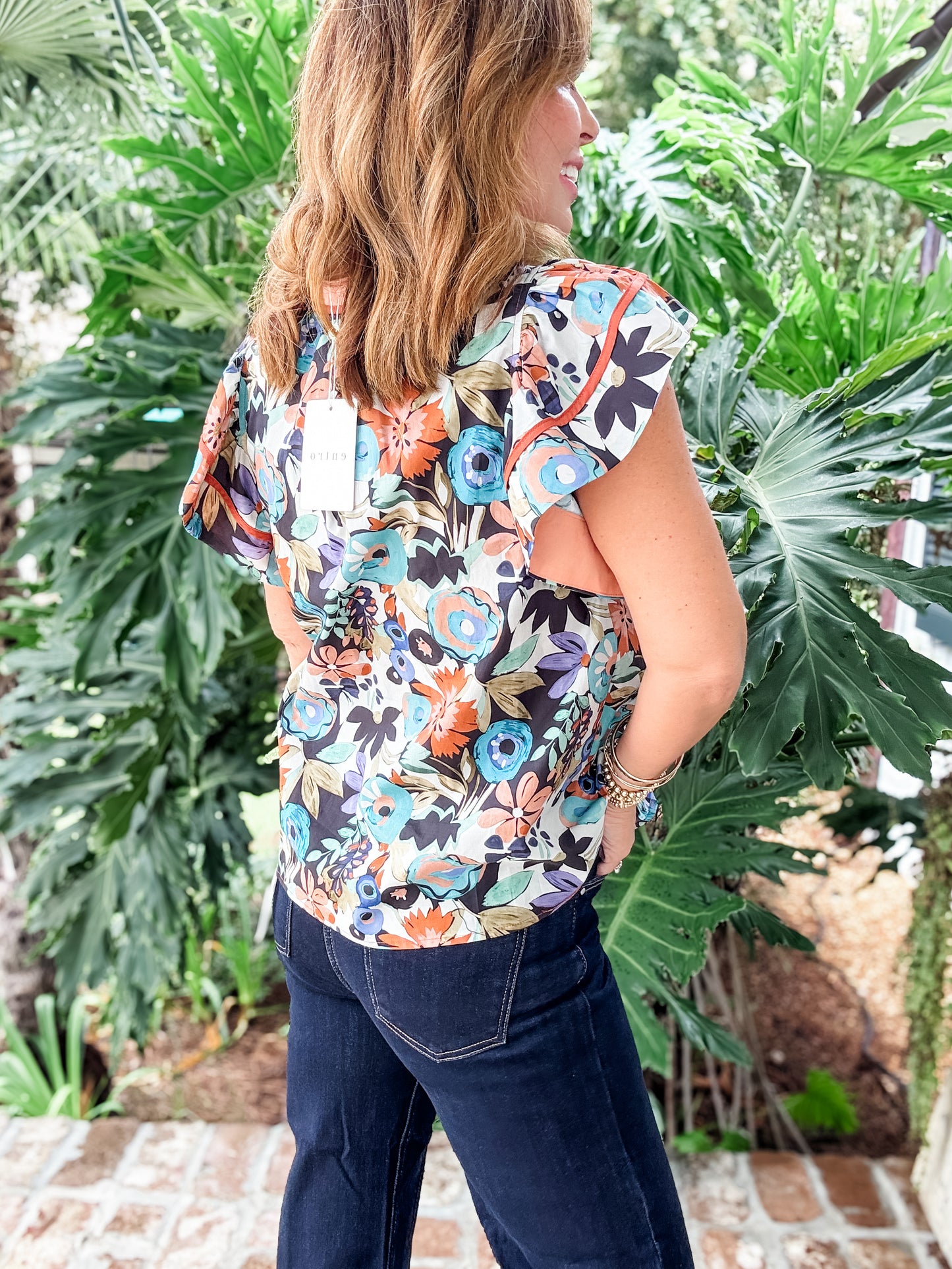 Rust Floral Print Top