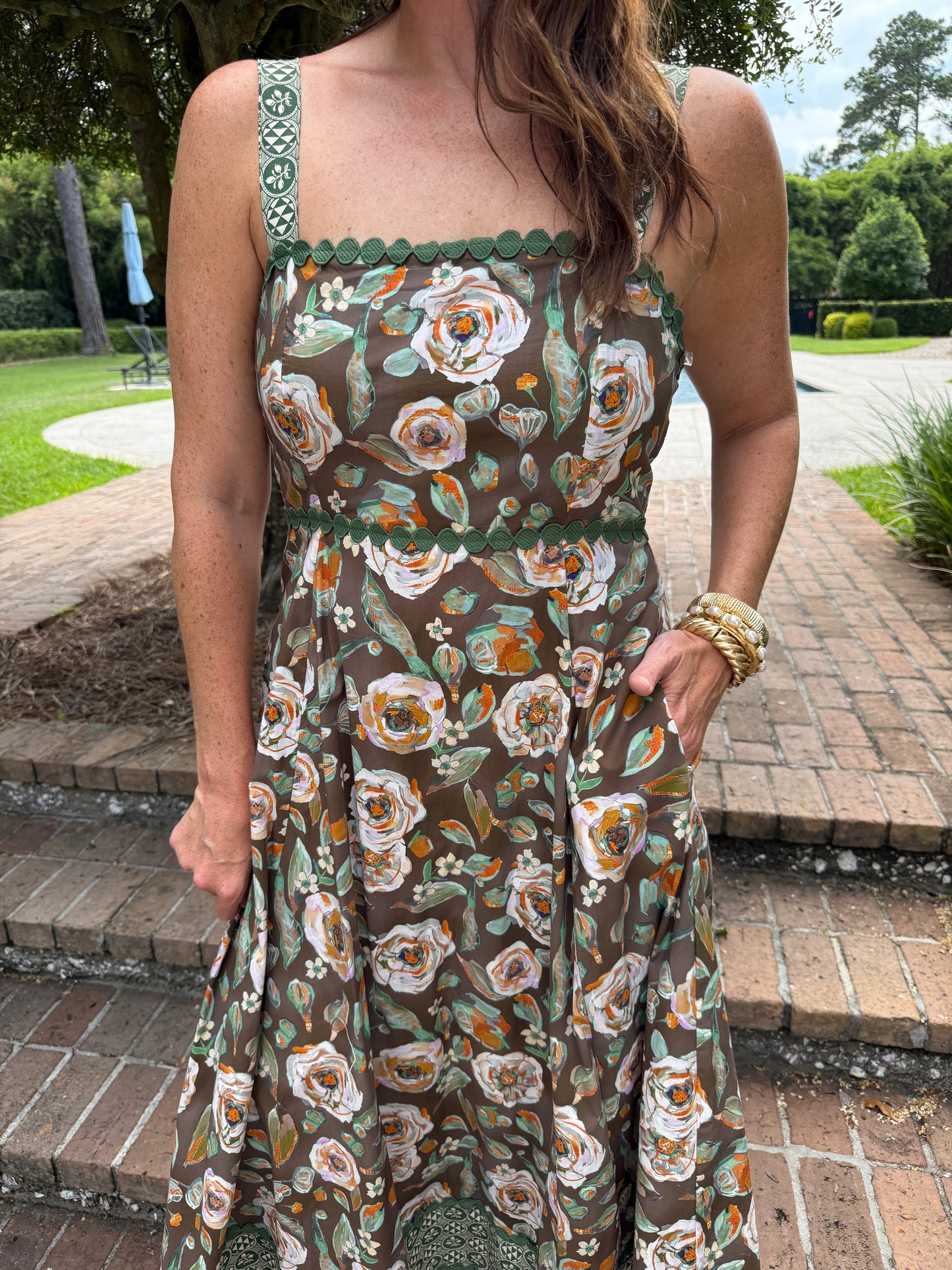 Fairfax Floral Midi Dress- Brown