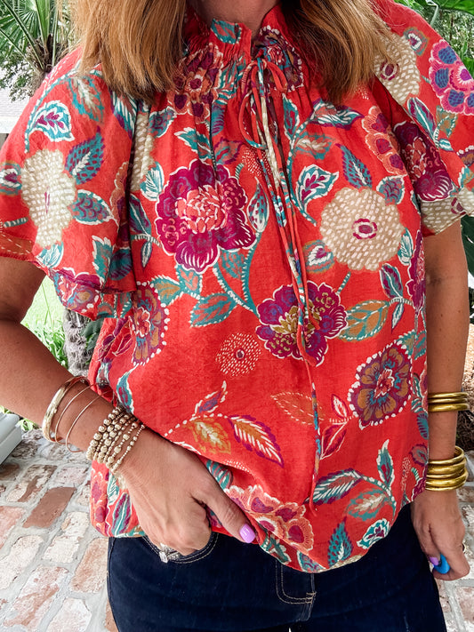 Libby Burgundy Floral Print Top