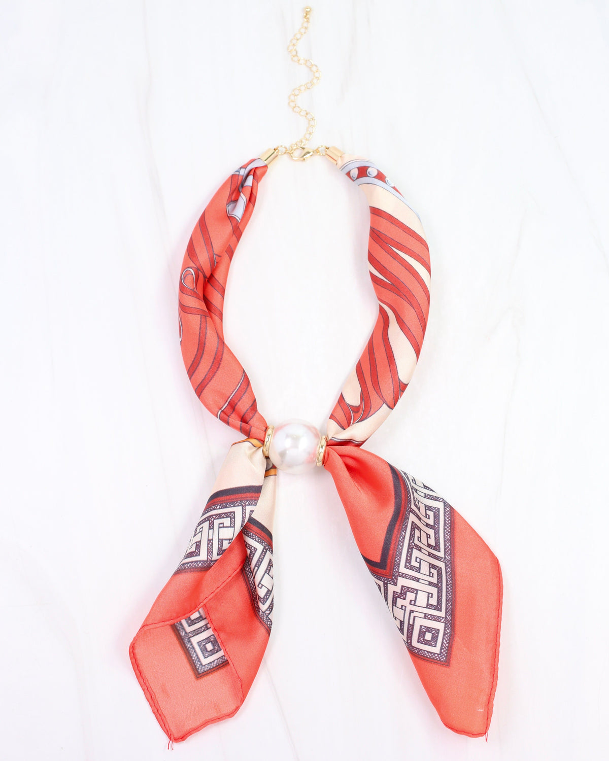 Vanessa Adjustable Pearl Scarf Necklace Orange