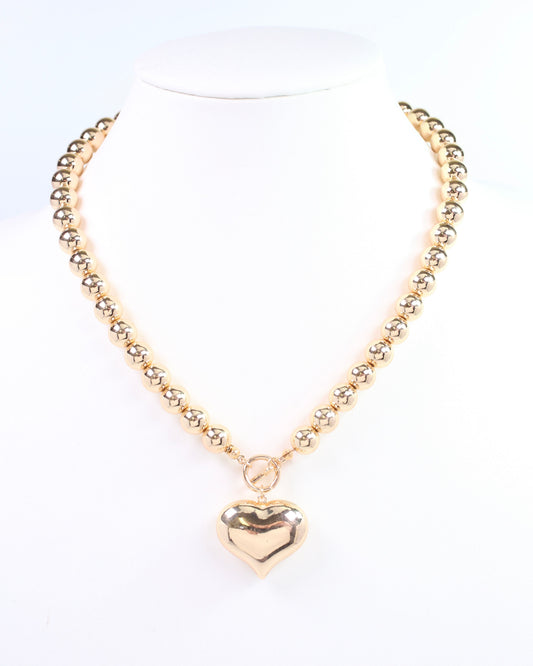 Goodman Bead and Heart Necklace Gold