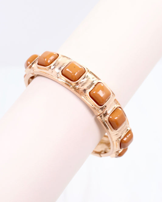 Allie Hammered Gold Stretch Bracelet Taupe