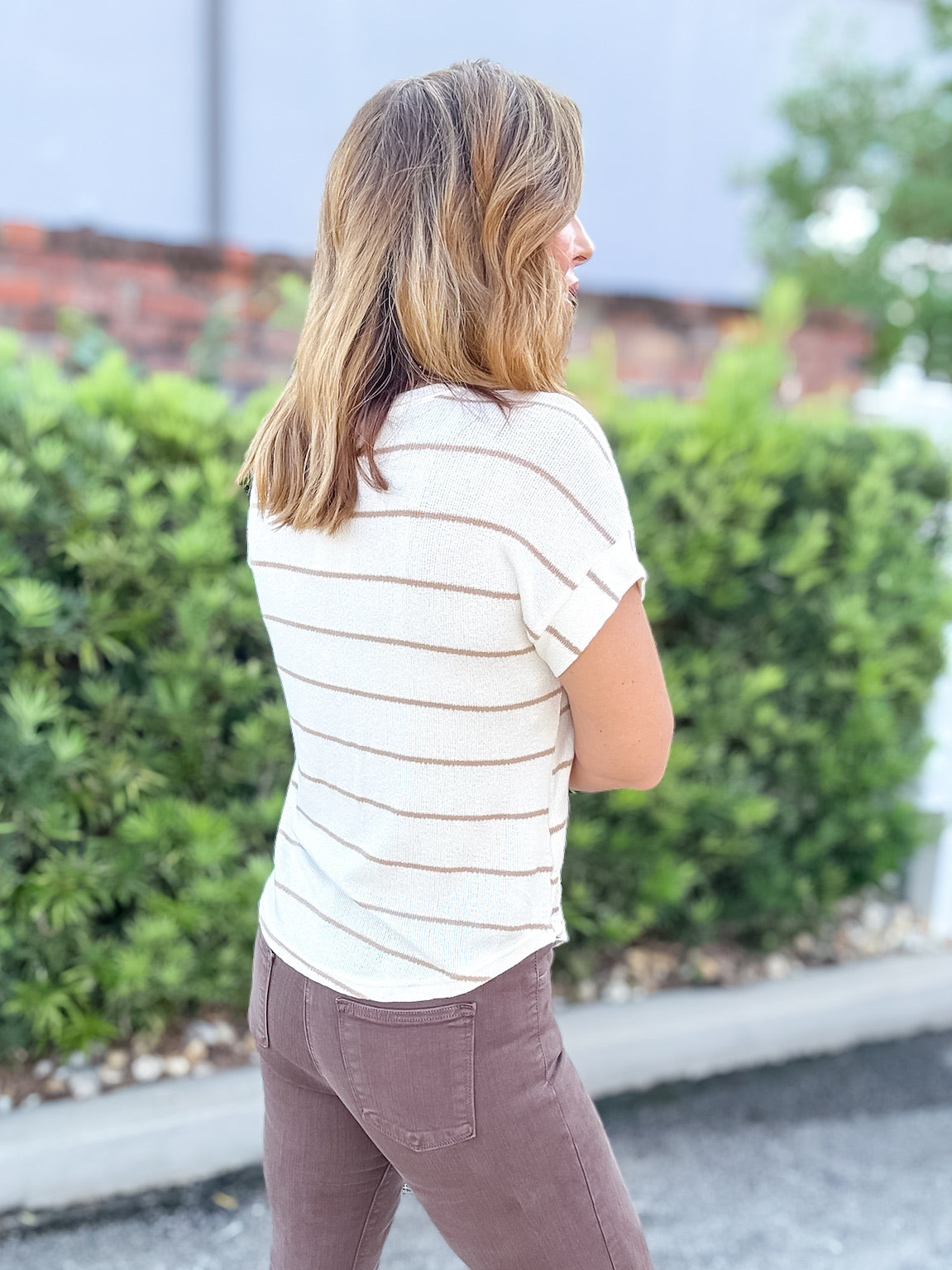 Anders Short Sleeve Striped Top- Cream