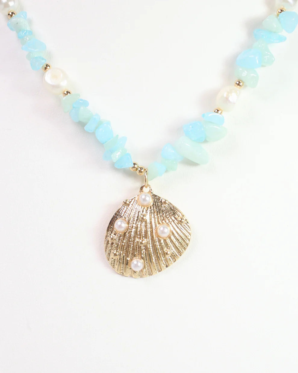 Konya Mixed Bead Shell Necklace Gold
