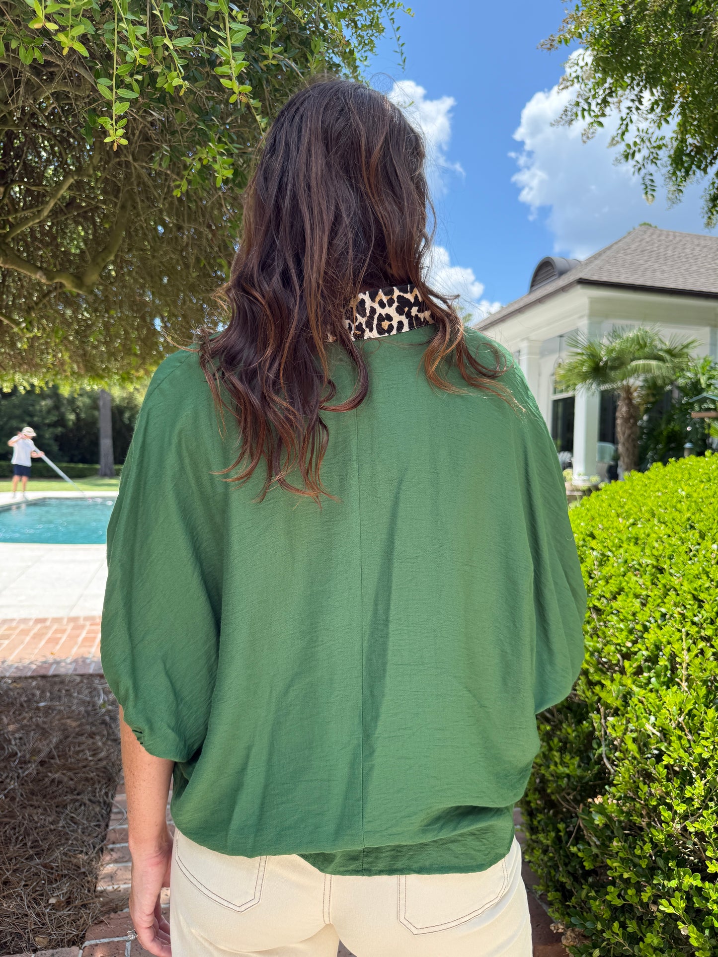 Jungle Safari Fern Leopard Print Dolman Top