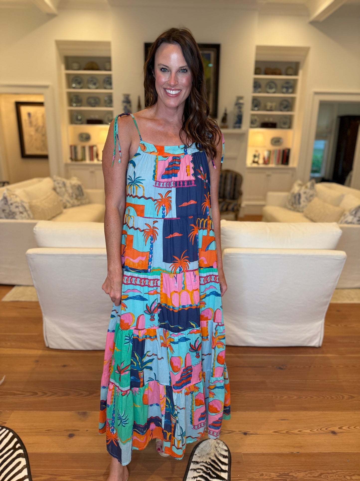 Palm Tree Breeze Blue Printed Maxi Dress