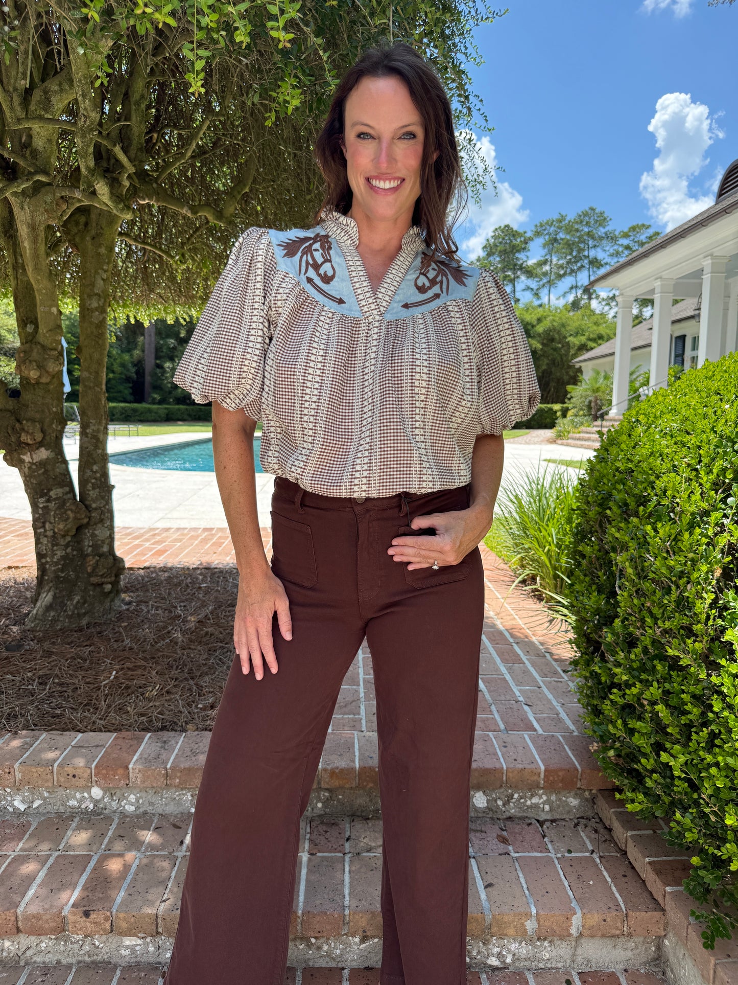 Reign Embroidered Gingham Top