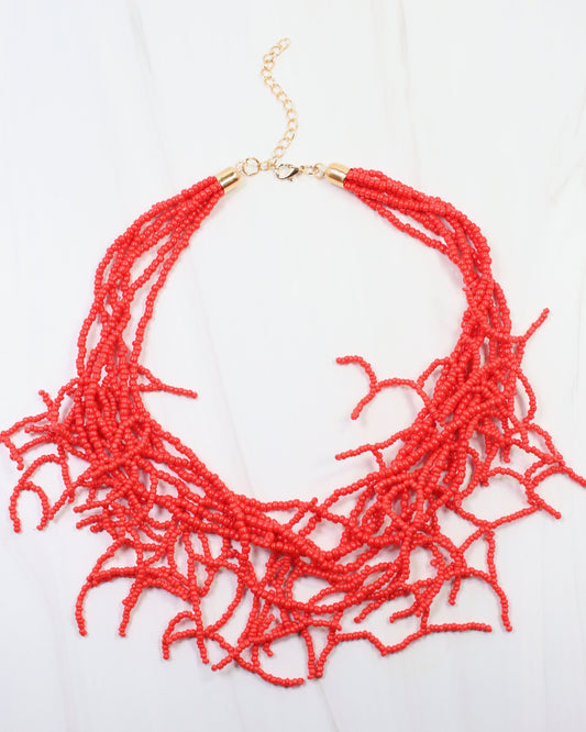 Highland Seed Bead Layered Necklace Red