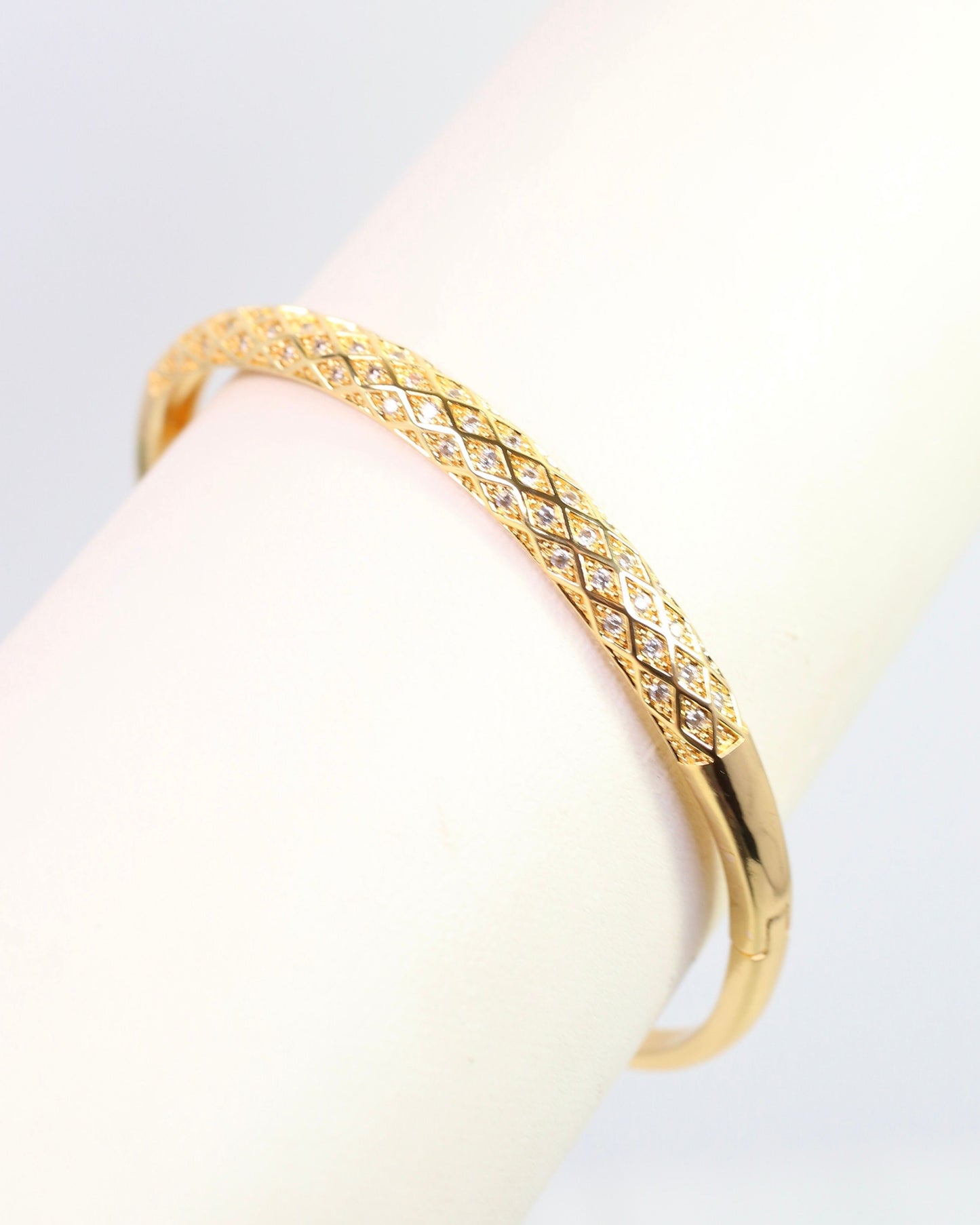 Hailee Textured CZ Hinged Bracelet Gold