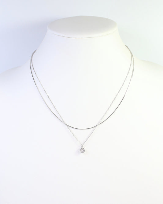 Fergus CZ Pendant Layered Necklace Silver